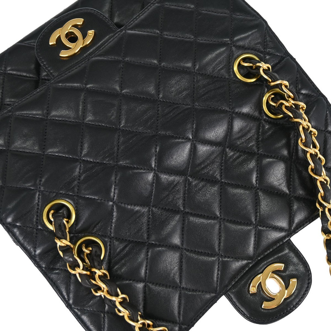 Chanel Black Lambskin Double Sided Flap Small Shoulder Bag Vintage