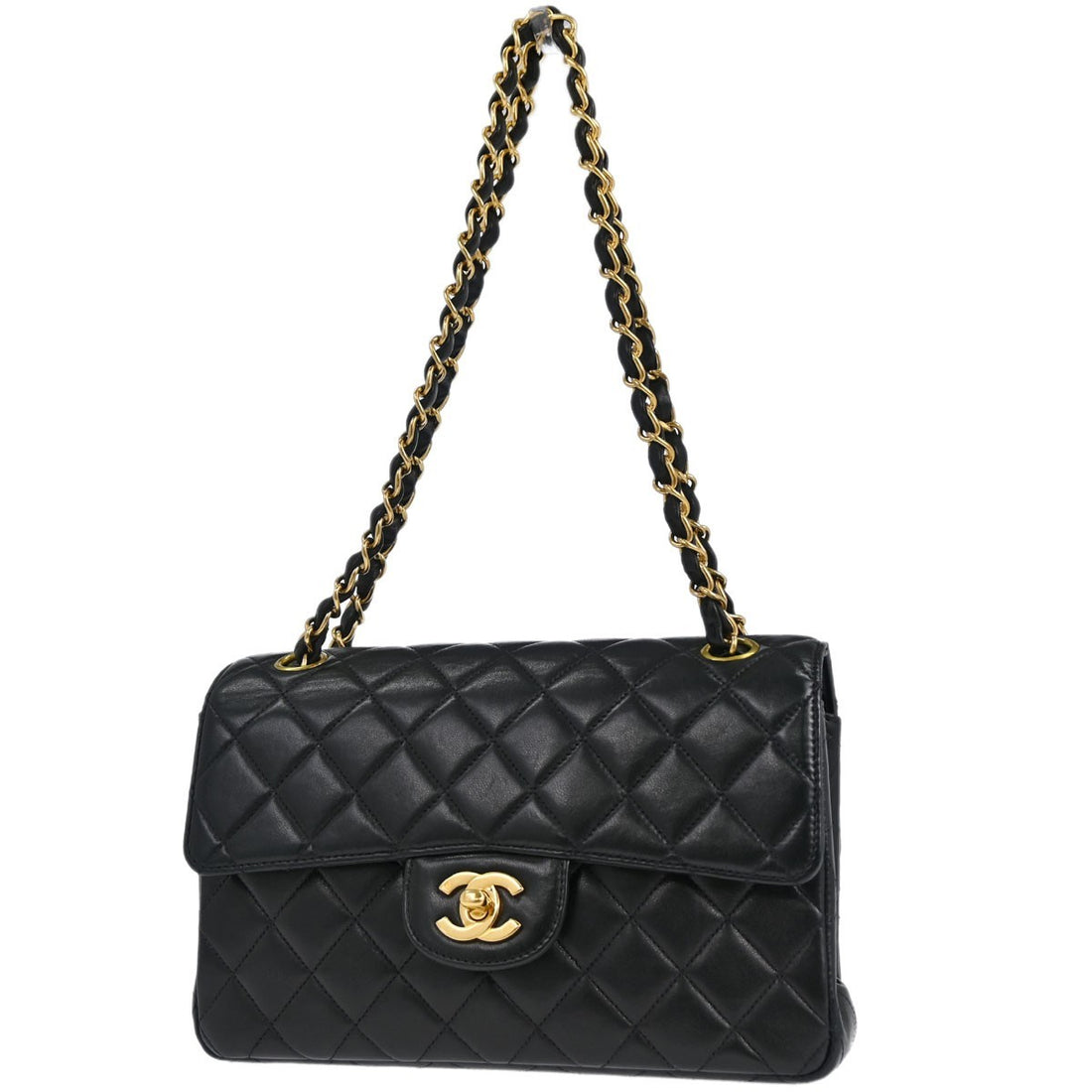 Chanel Black Lambskin Double Sided Flap Small Shoulder Bag Vintage