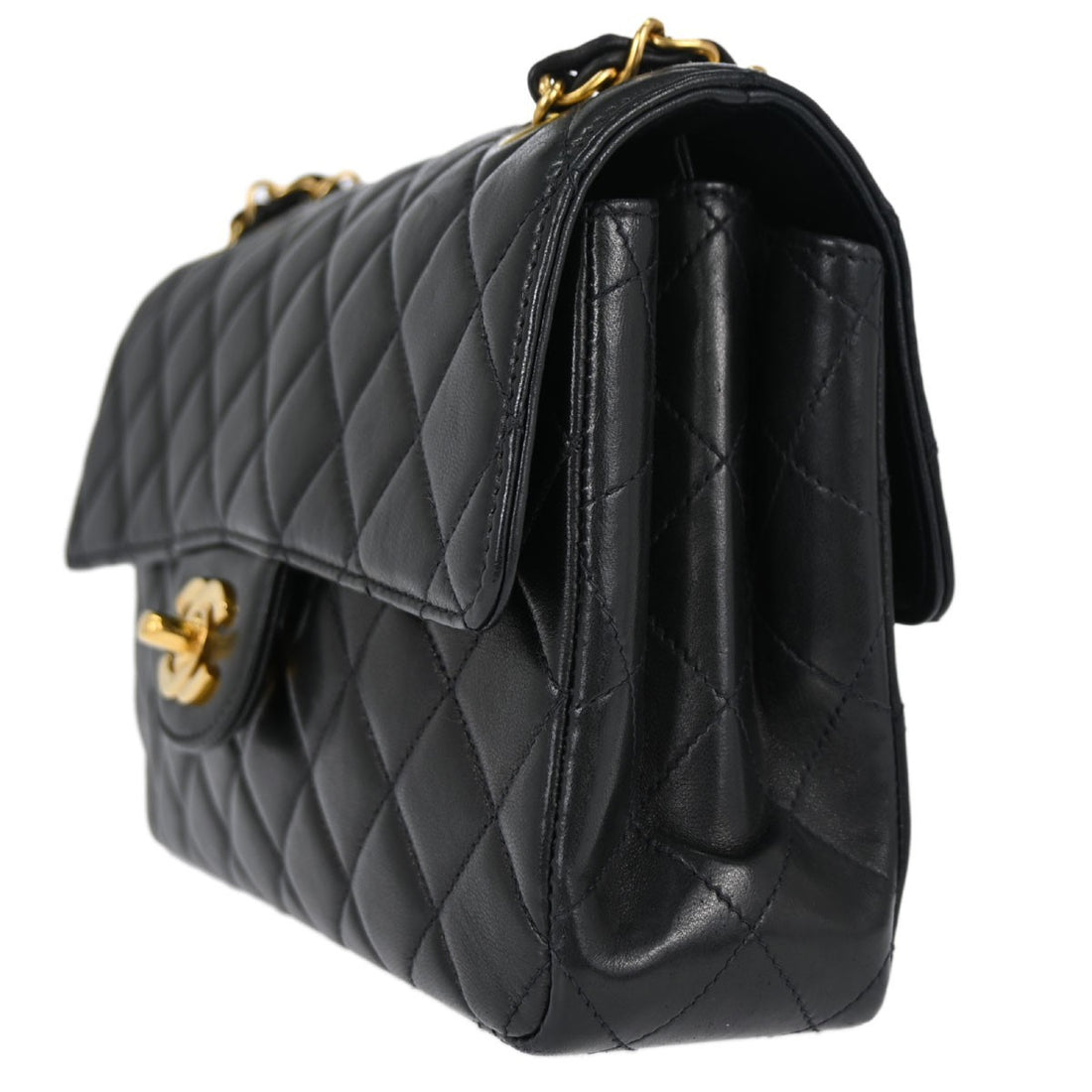 Chanel Black Lambskin Double Sided Flap Small Shoulder Bag Vintage