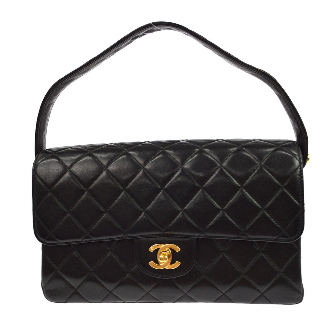 Chanel Black Lambskin Double Sided Flap Handbag Vintage