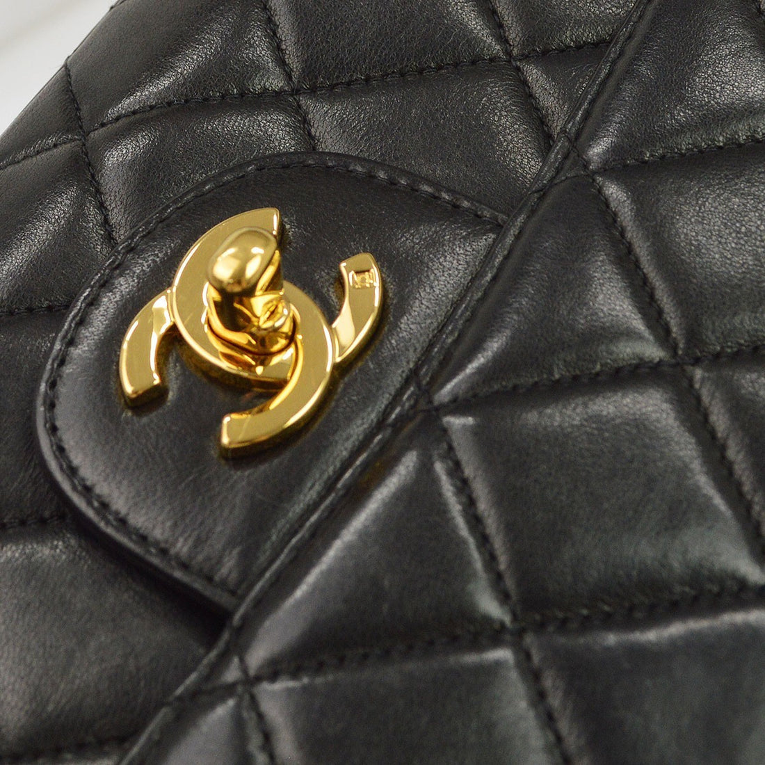 Chanel Black Lambskin Double Sided Flap Handbag Vintage