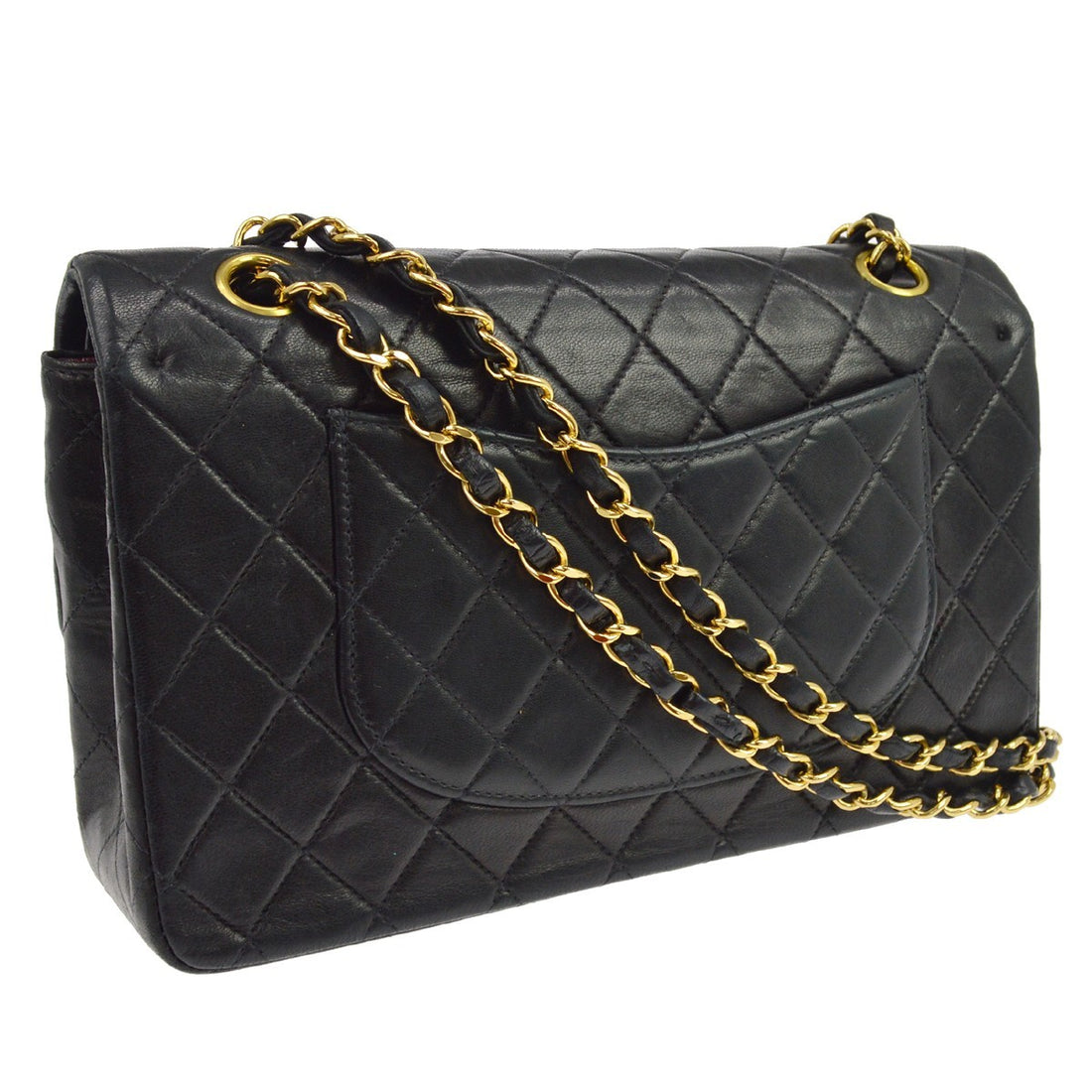 Chanel Flap a Spalla con Catena in Pelle di Agnello Nera Vintage