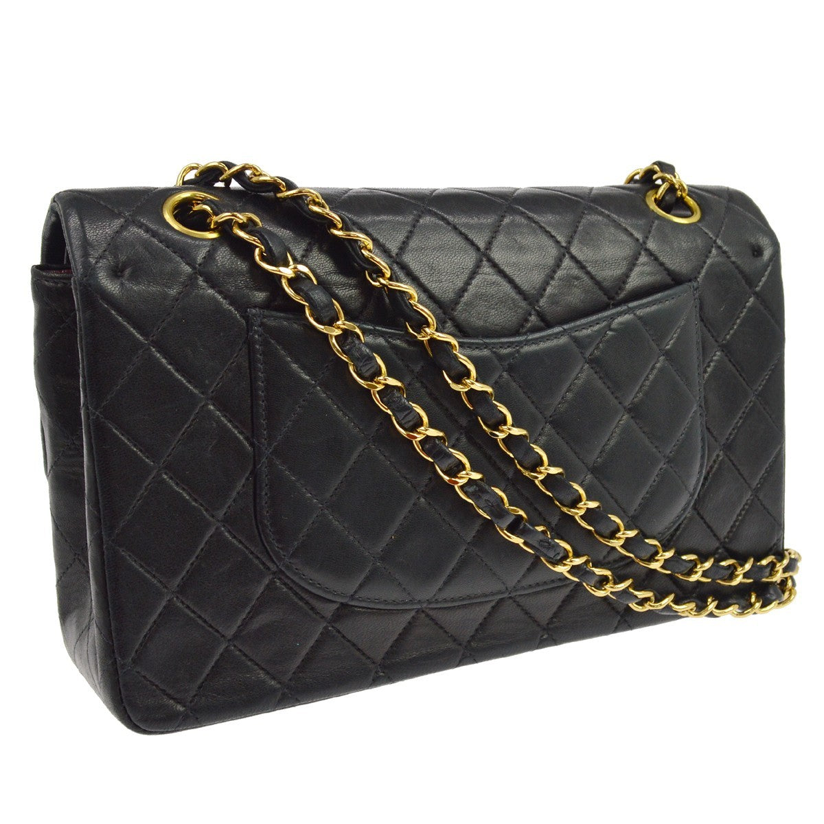 Chanel Flap a Spalla con Catena in Pelle di Agnello Nera Vintage – foto 2