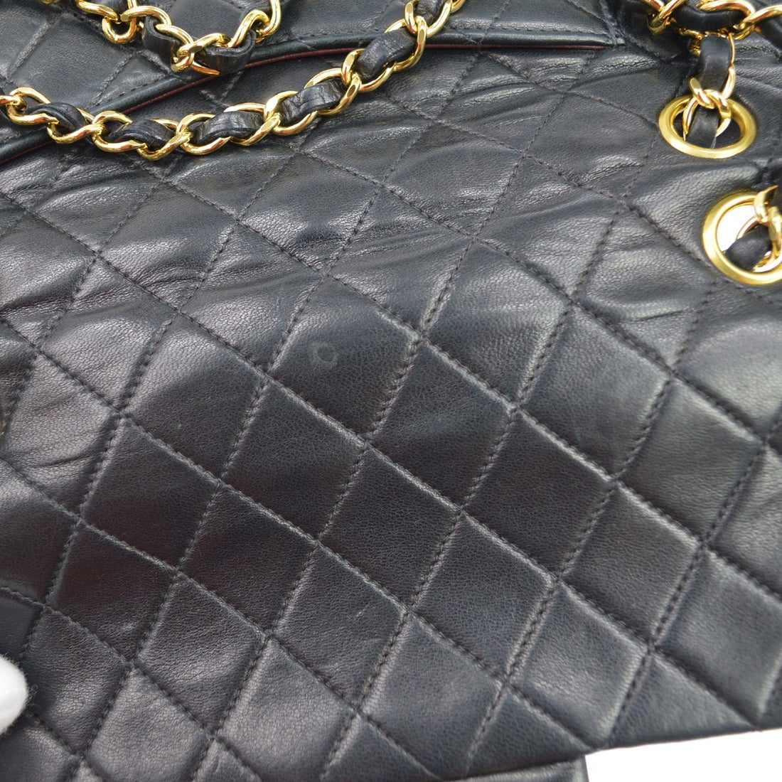 Chanel Flap a Spalla con Catena in Pelle di Agnello Nera Vintage