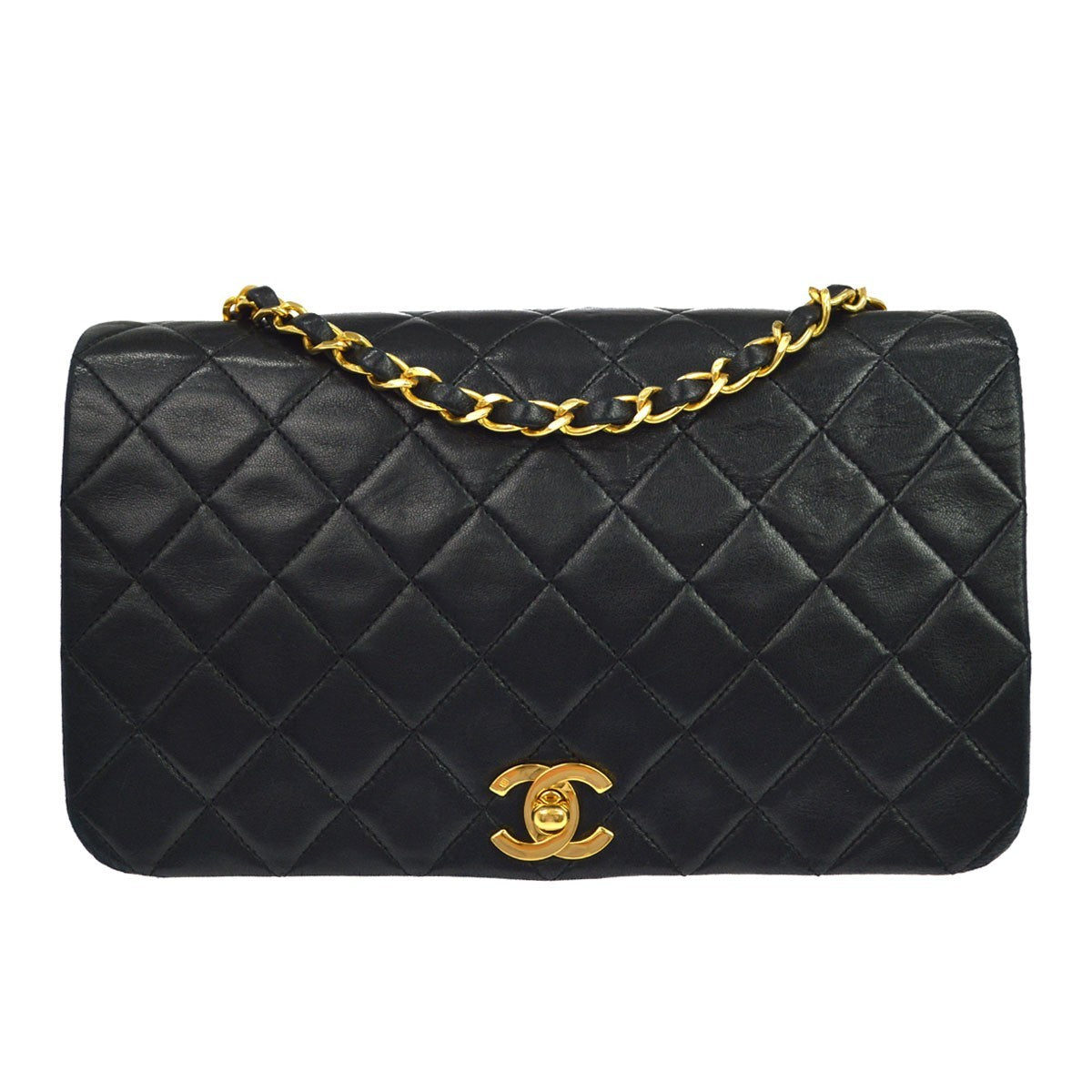 Chanel Full Flap a Spalla in Pelle di Agnello Nera Vintage – foto 1