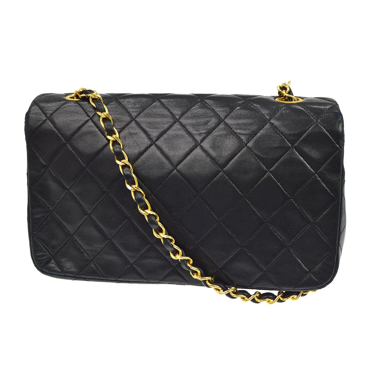 Chanel Full Flap a Spalla in Pelle di Agnello Nera Vintage – foto 2
