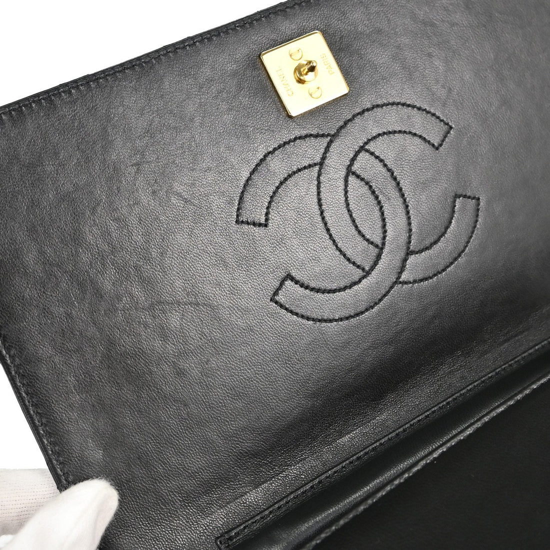 Chanel Full Flap Small Pushlock in Pelle di Agnello Nero Vintage
