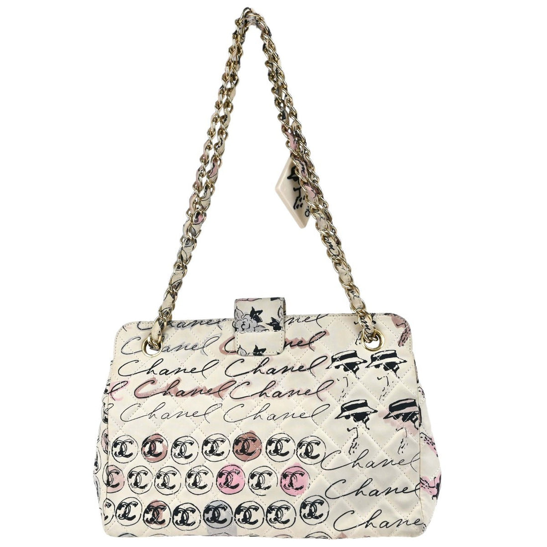 Chanel Graffiti Rue Cambon Camelia in Tela Bianco Vintage