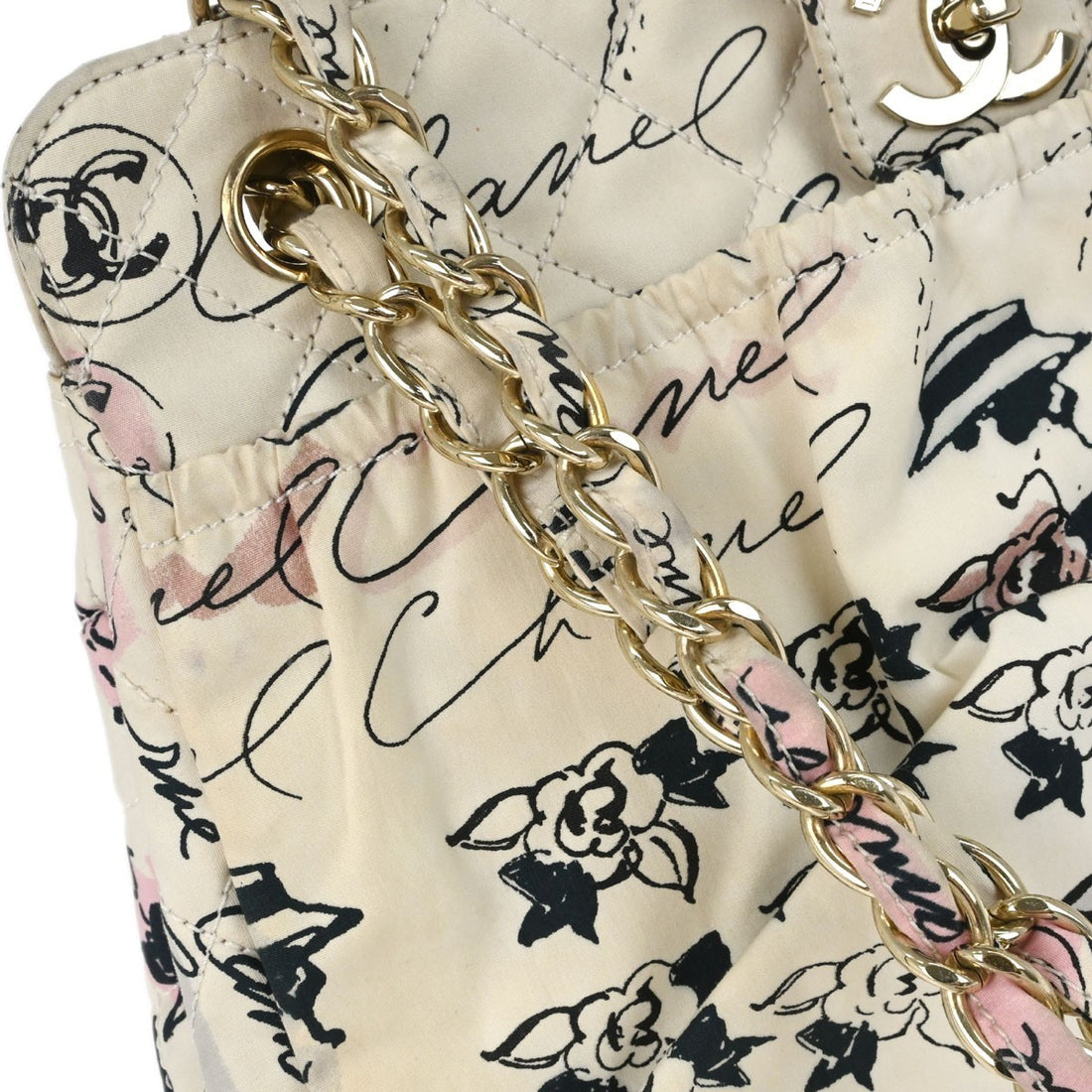 Chanel Graffiti Rue Cambon Camelia in Tela Bianco Vintage