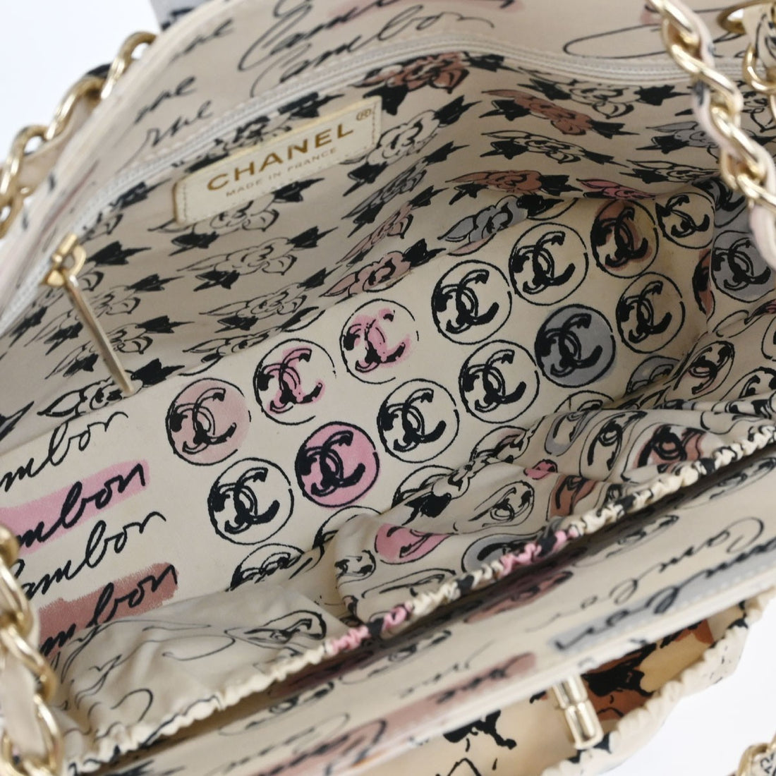 Chanel Graffiti Rue Cambon Camelia in Tela Bianco Vintage