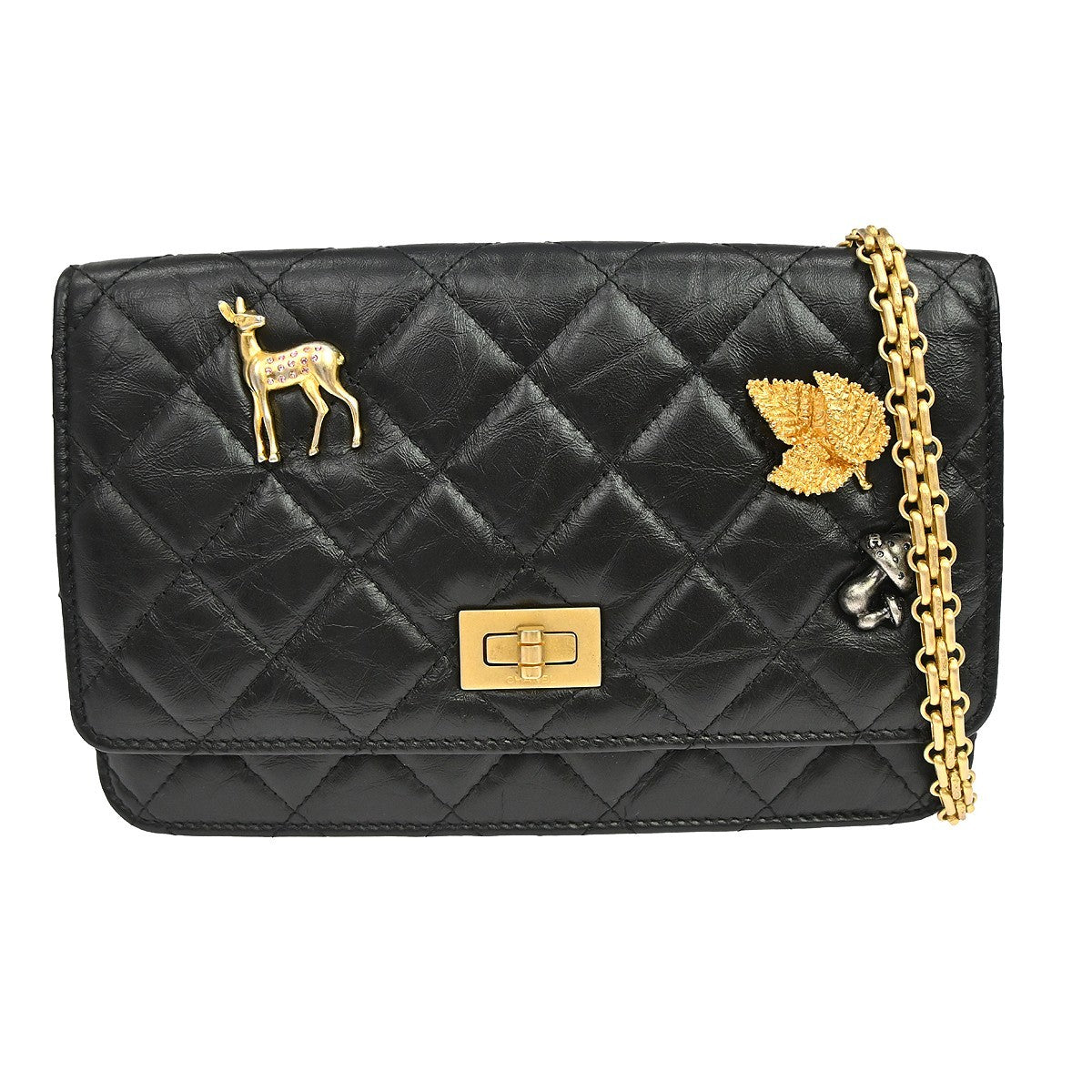 Chanel Mademoiselle Lock Wallet on Chain in Pelle di Agnello Nero Vintage