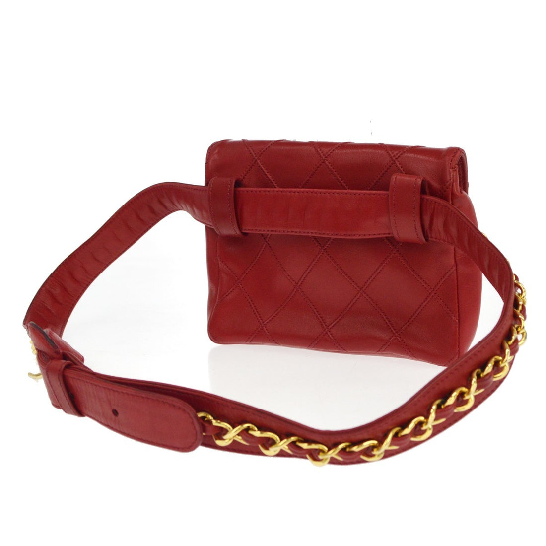 Chanel Marsupio con Catena in Pelle di Agnello Rosso Vintage