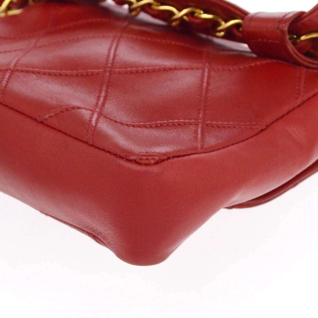 Chanel Marsupio con Catena in Pelle di Agnello Rosso Vintage