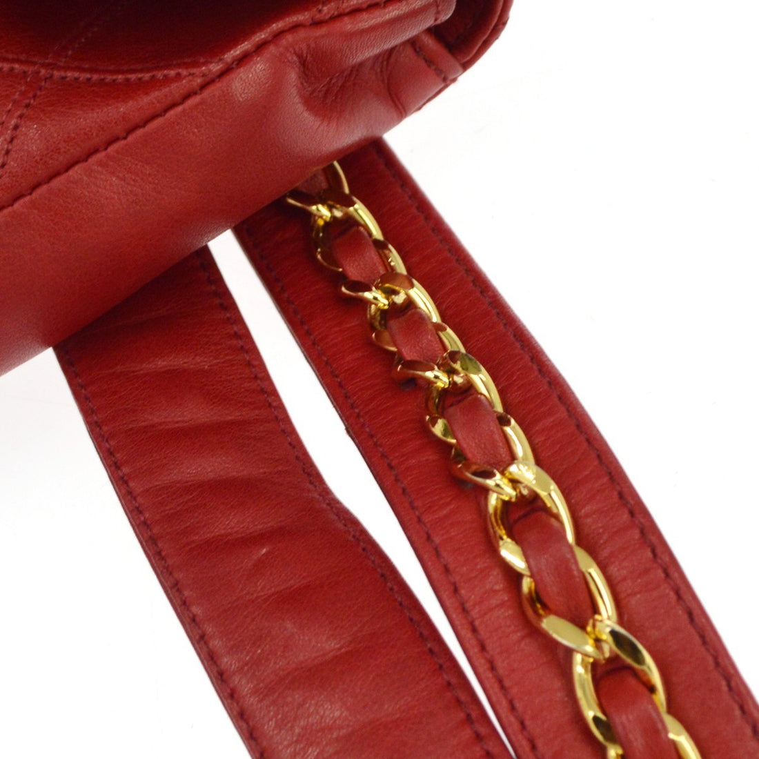 Chanel Marsupio con Catena in Pelle di Agnello Rosso Vintage
