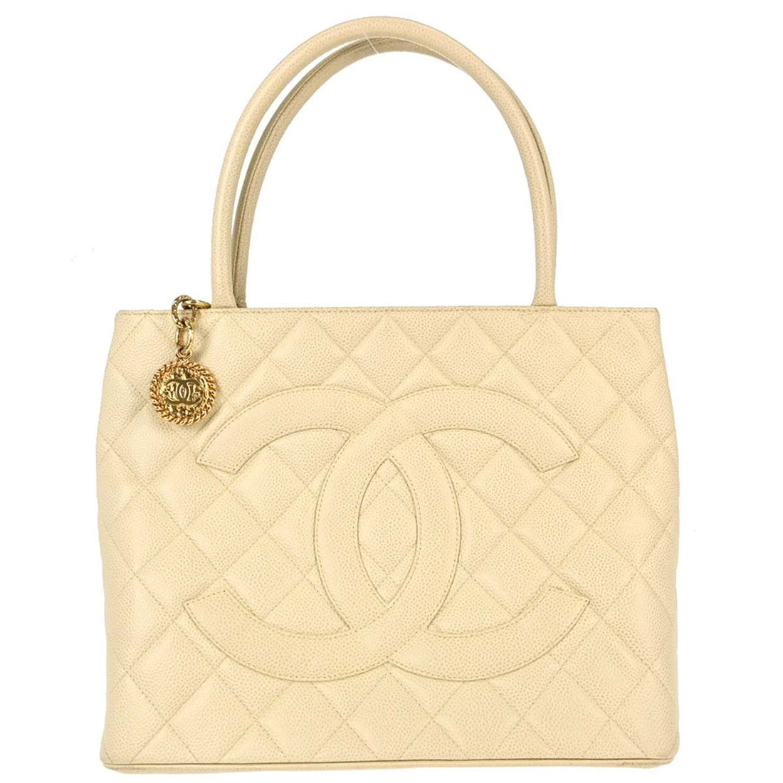 Chanel Medallion Tote in Pelle Caviar Bianco Vintage