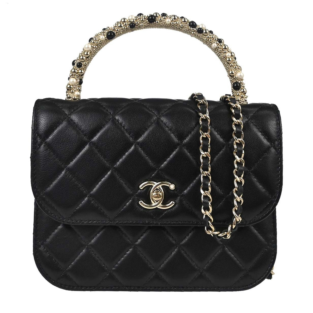 Chanel Mini Coco Handle in Pelle di Agnello Nera Vintage