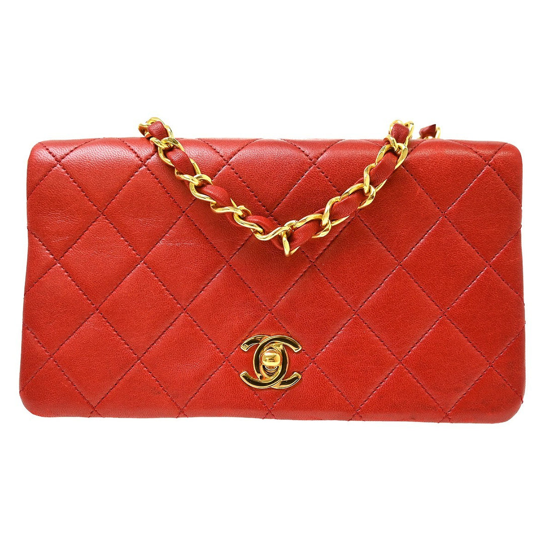 Chanel Mini Full Flap Turnlock in Pelle di Agnello Rosso Vintage
