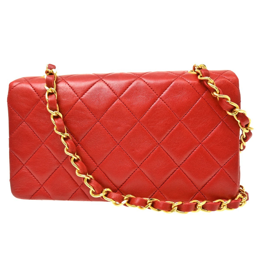 Chanel Mini Full Flap Turnlock in Pelle di Agnello Rosso Vintage