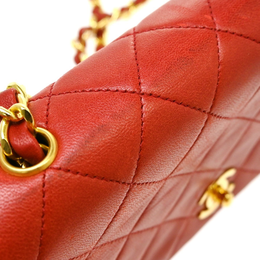 Chanel Mini Full Flap Turnlock in Pelle di Agnello Rosso Vintage