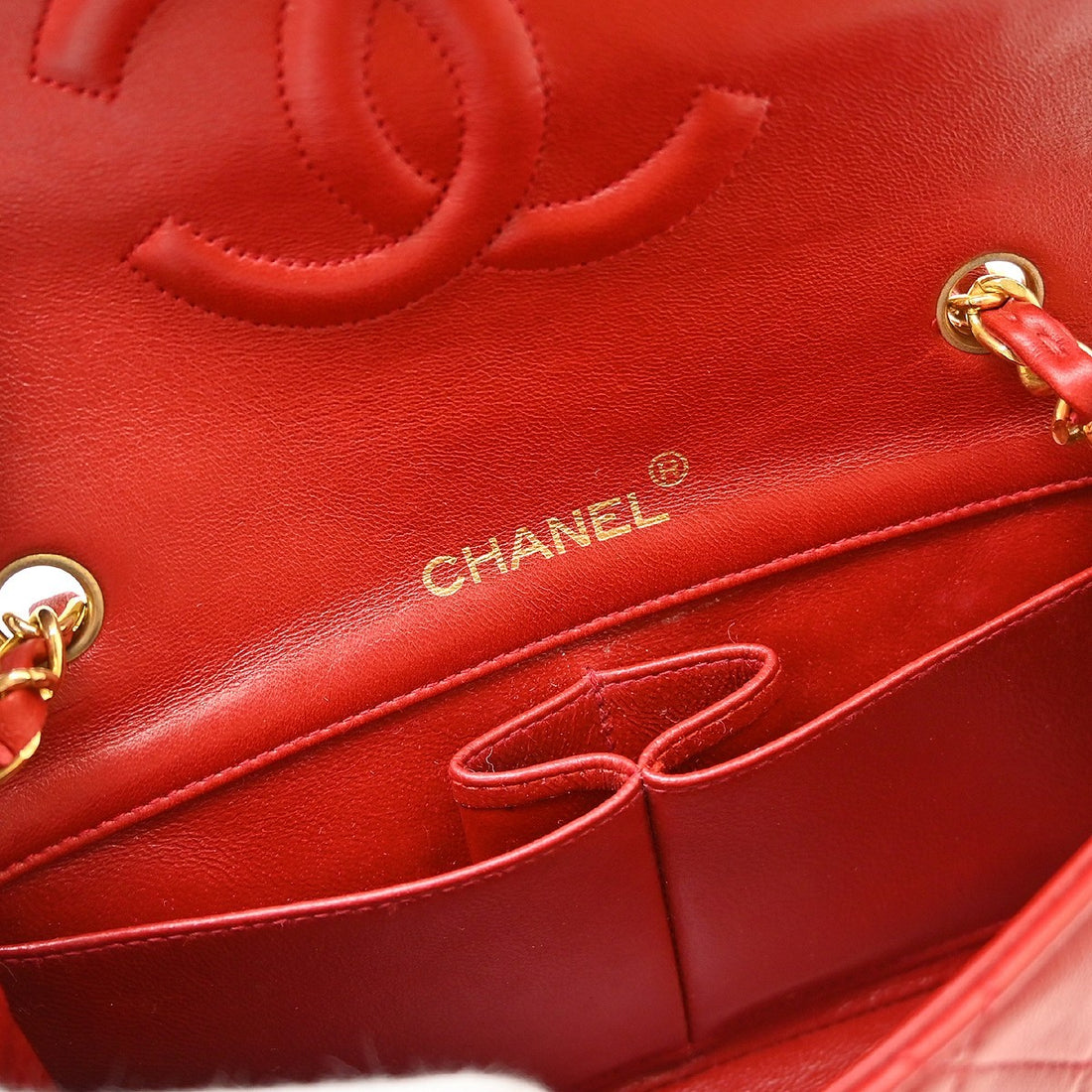 Chanel Mini Full Flap Turnlock in Pelle di Agnello Rosso Vintage