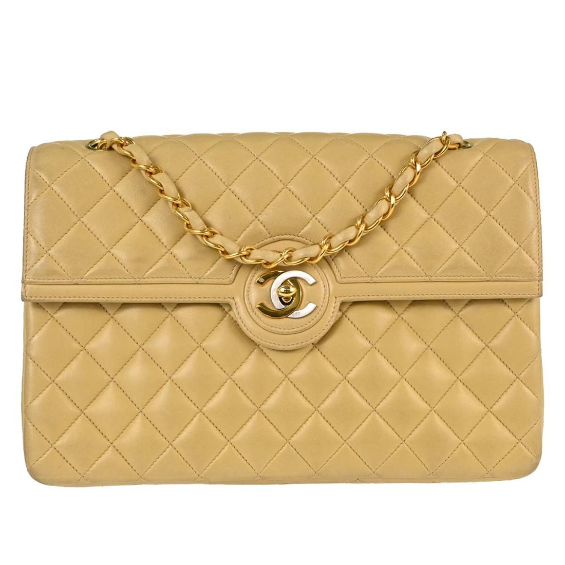 Chanel Paris Flap in Pelle di Agnello Beige Vintage