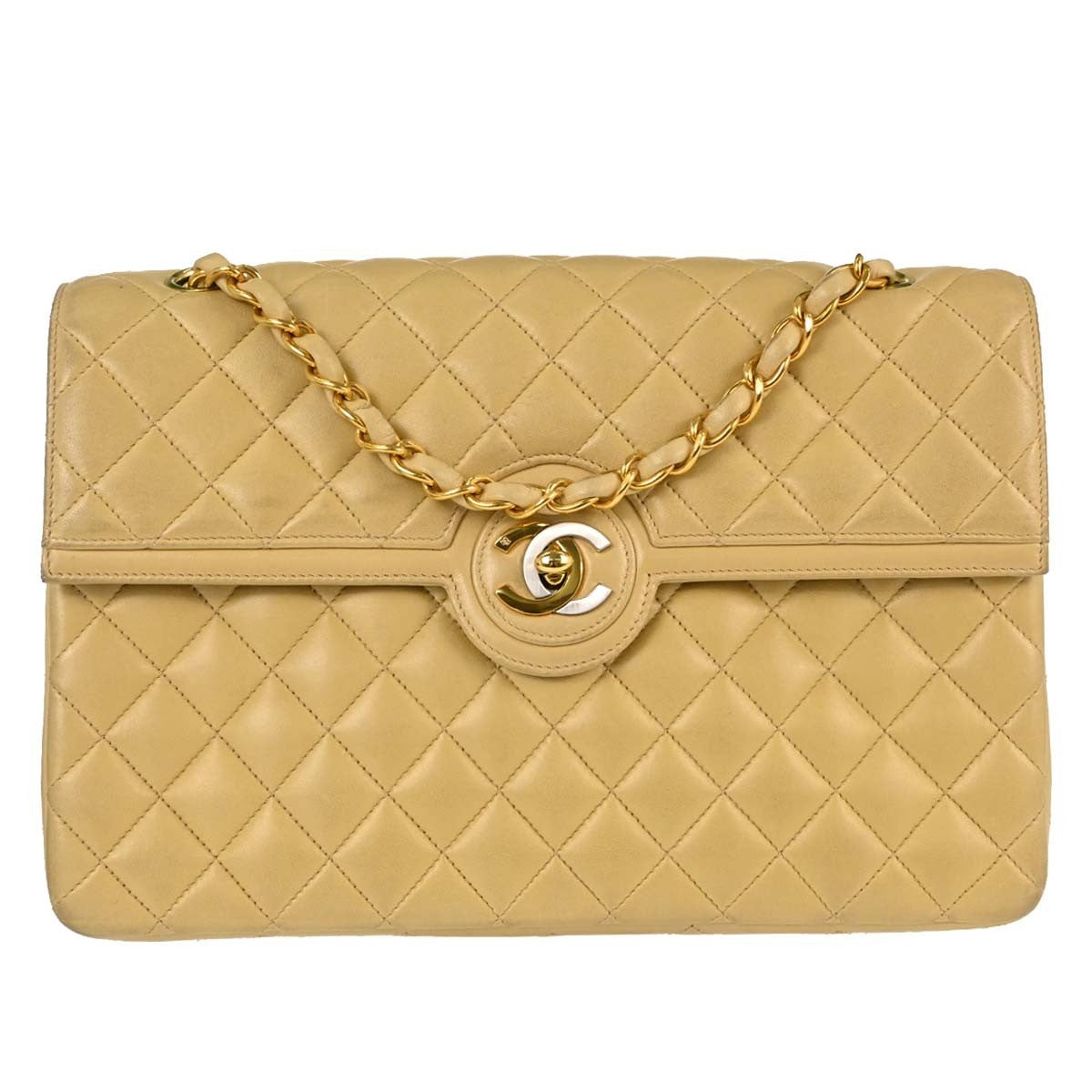 Chanel Paris Flap in Pelle di Agnello Beige Vintage