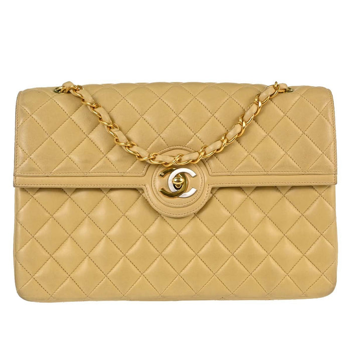 Chanel Paris Flap in Pelle di Agnello Beige Vintage