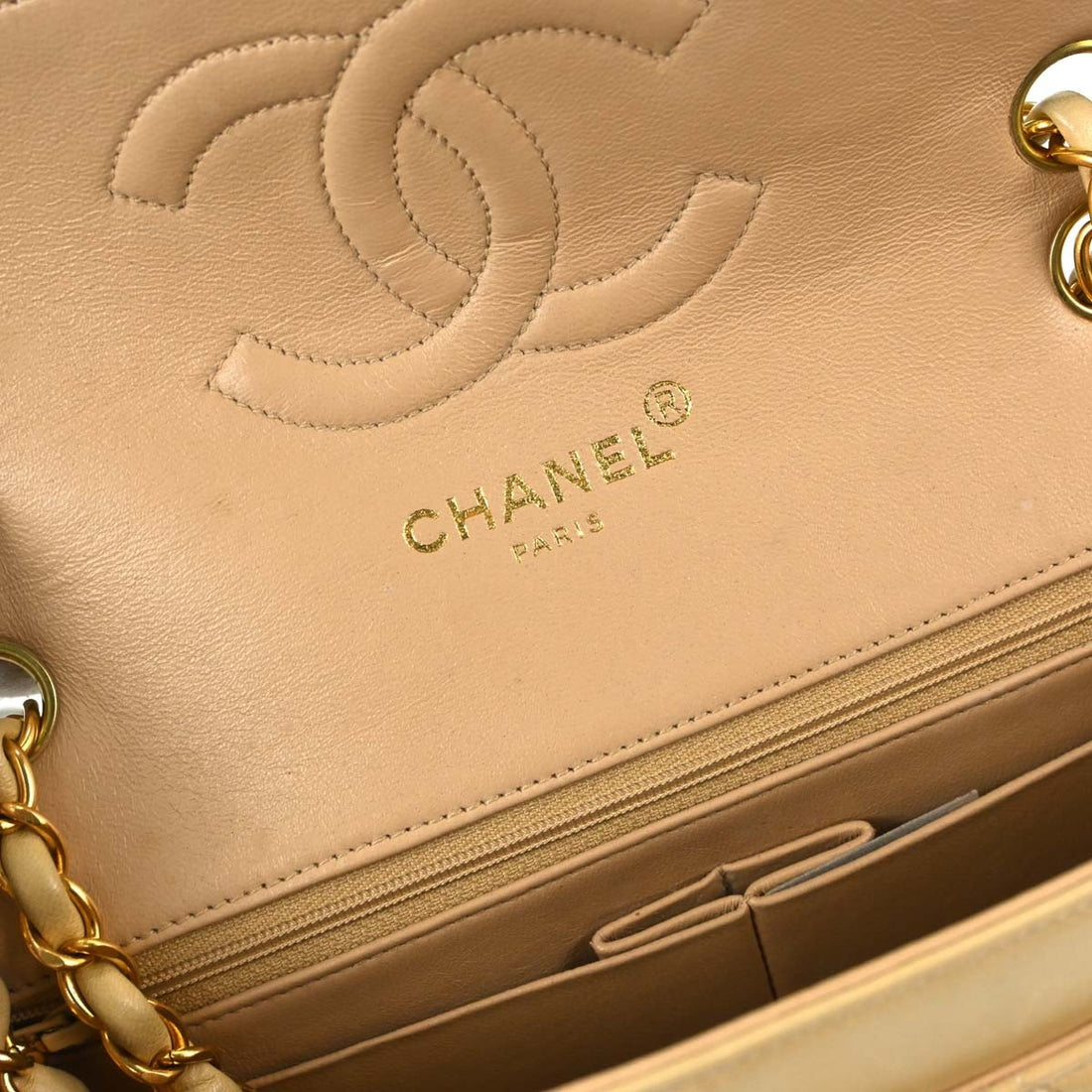 Chanel Paris Flap in Pelle di Agnello Beige Vintage