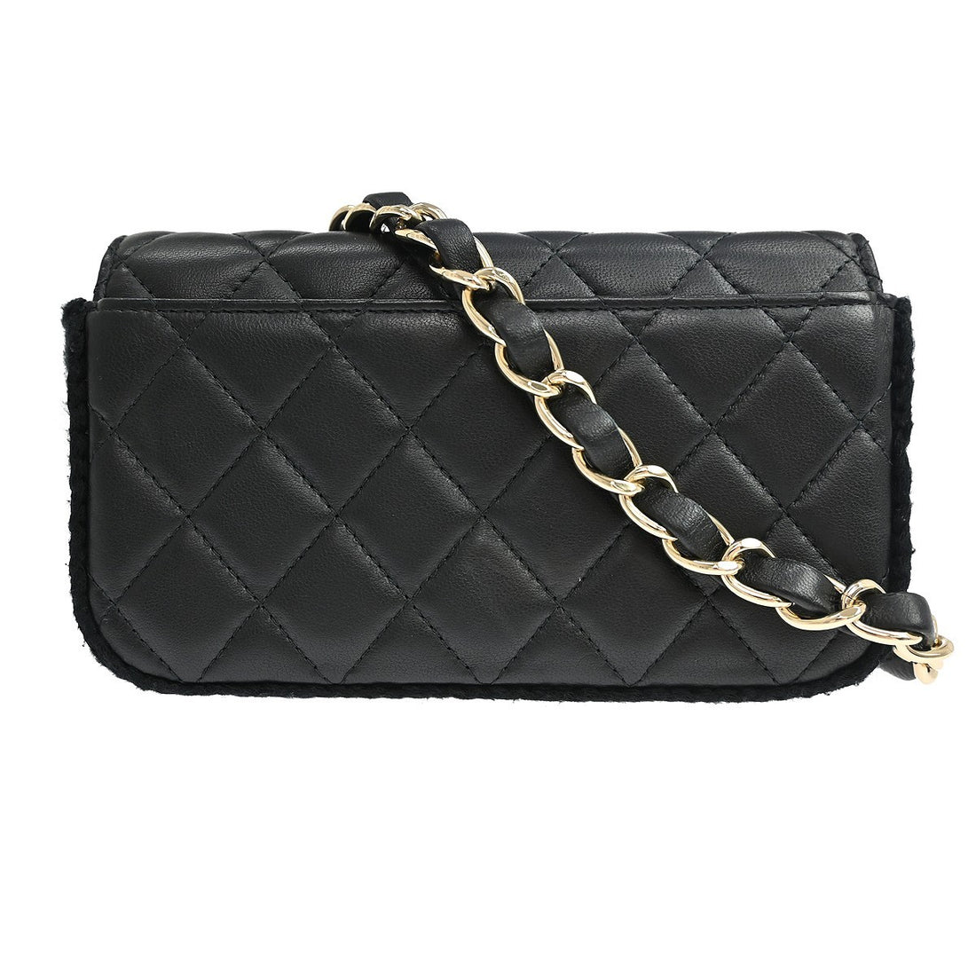 Chanel Phone Case con Catena in Pelle di Agnello Nero Vintage