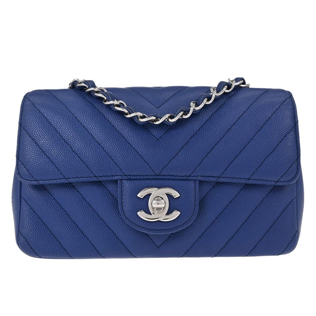 Chanel Single Flap Chevron in Pelle Caviar Blu Vintage