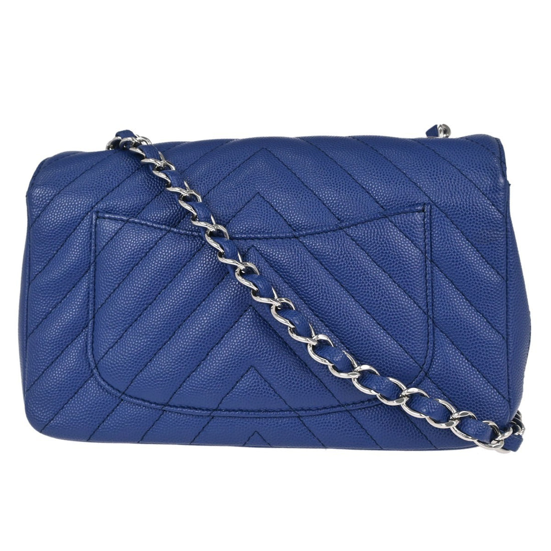 Chanel Single Flap Chevron in Pelle Caviar Blu Vintage