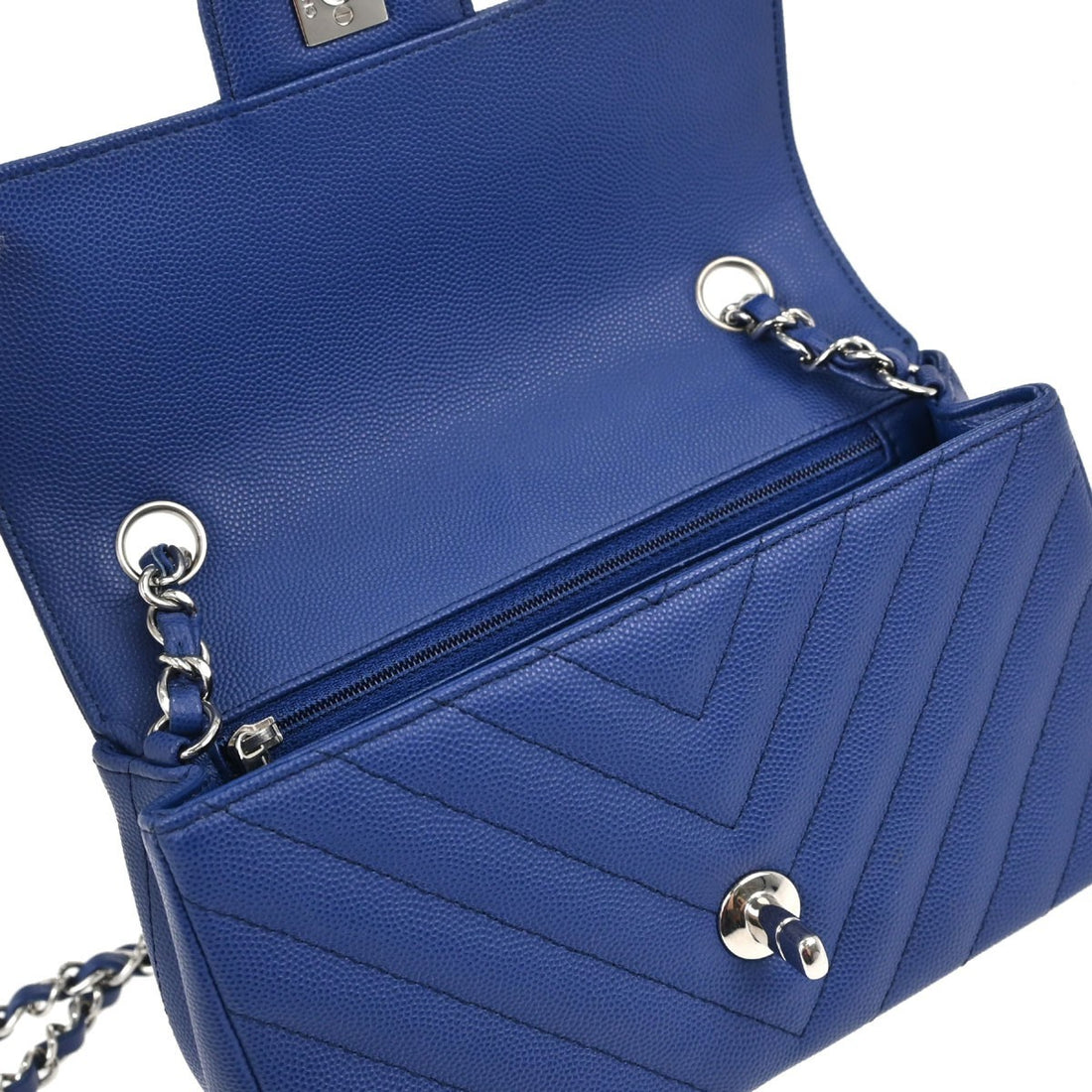 Chanel Single Flap Chevron in Pelle Caviar Blu Vintage