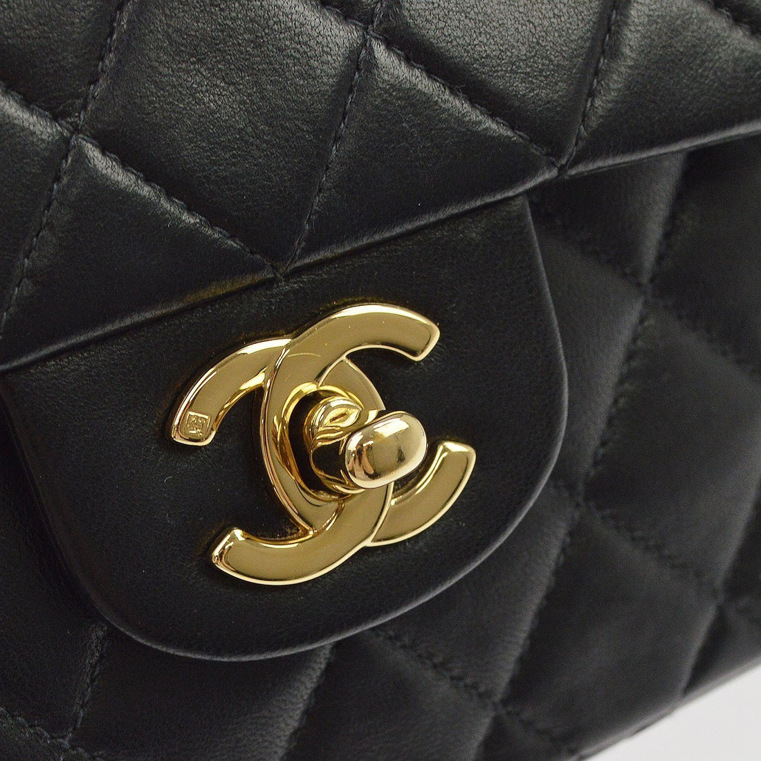 Chanel Black Lambskin Small Classic Double Flap Shoulder Bag Vintage