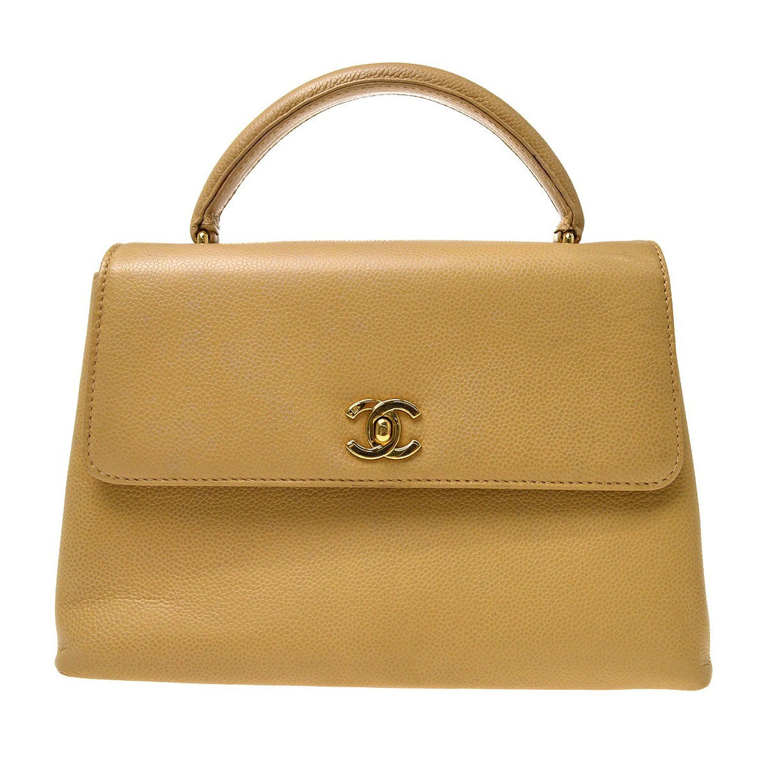 Chanel Top Handle in Pelle di Vitello Beige Vintage