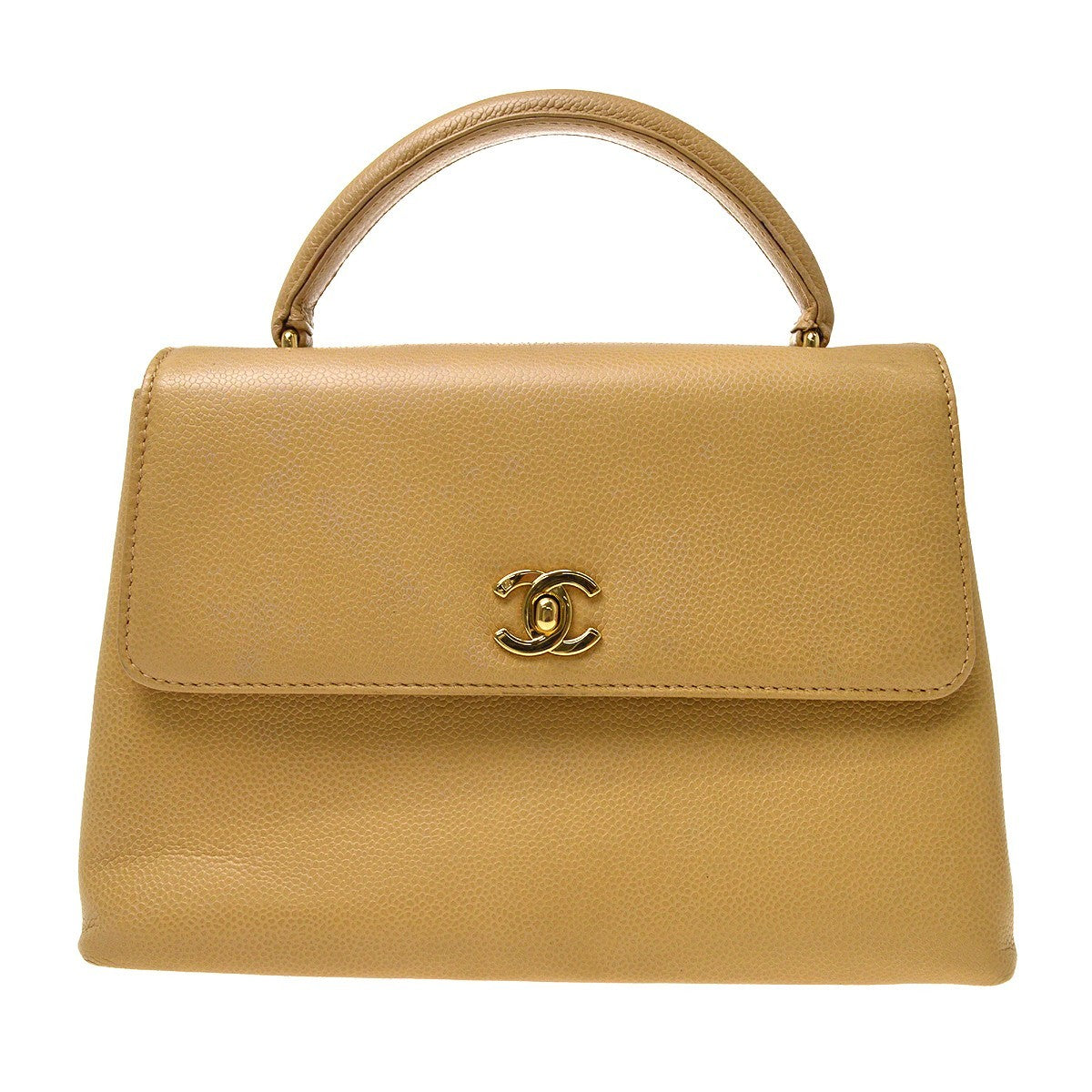 Chanel Top Handle in Pelle di Vitello Beige Vintage