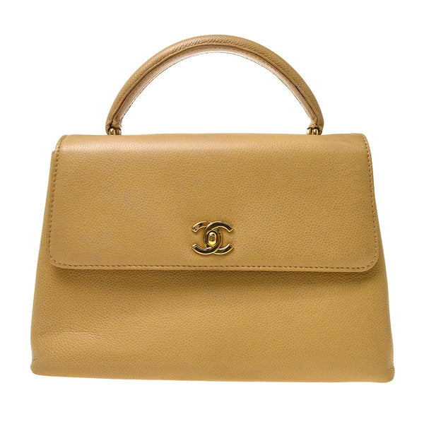 Chanel Top Handle in Pelle di Vitello Beige Vintage