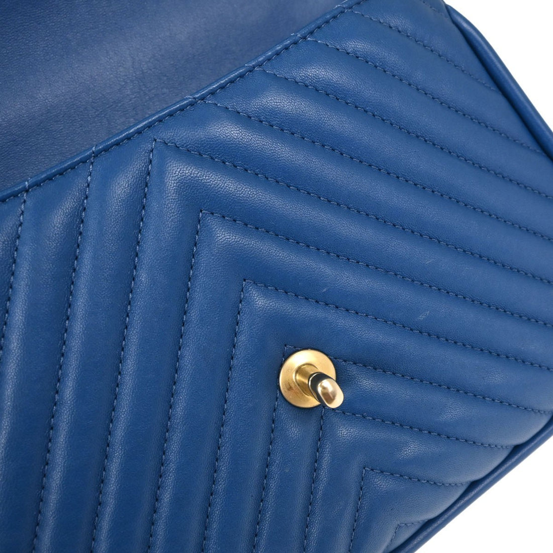 Chanel Top Handle Chevron 2way in Pelle di Agnello Blu Vintage