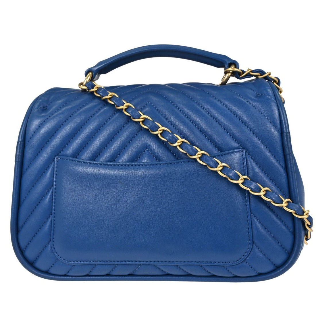 Chanel Top Handle Chevron 2way in Pelle di Agnello Blu Vintage