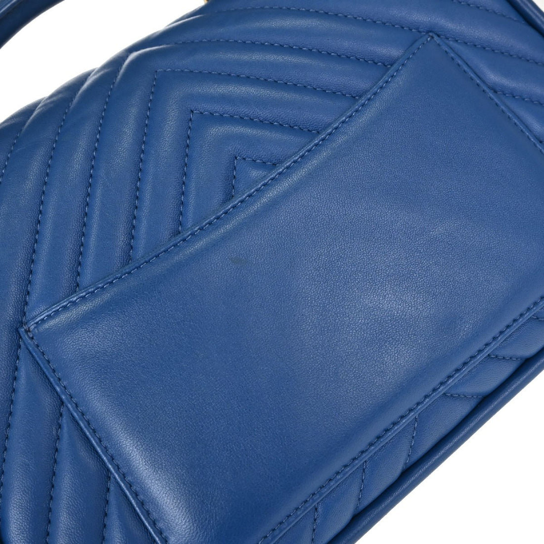 Chanel Top Handle Chevron 2way in Pelle di Agnello Blu Vintage