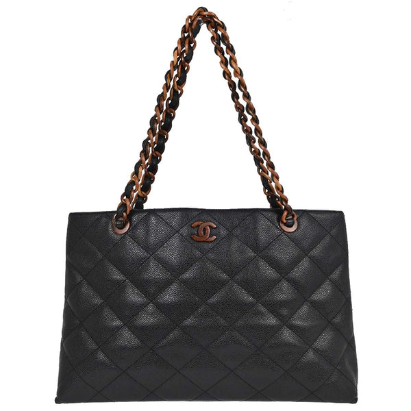 Chanel Tote con Catena in Pelle Caviar Nera Vintage