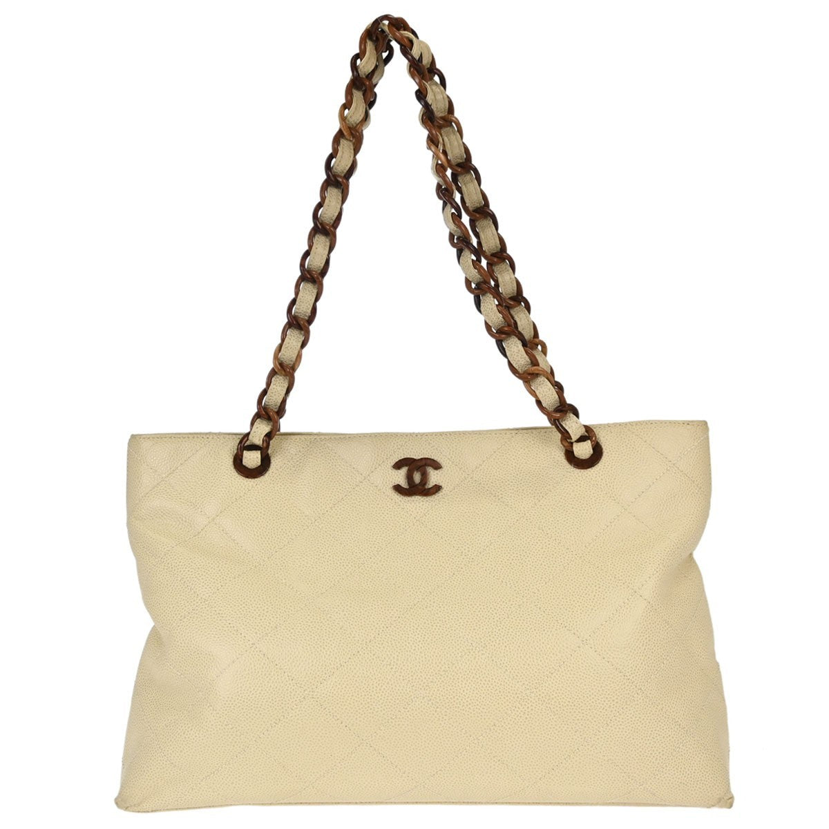 Chanel Tote in Pelle di Vitello Beige Vintage – foto 1