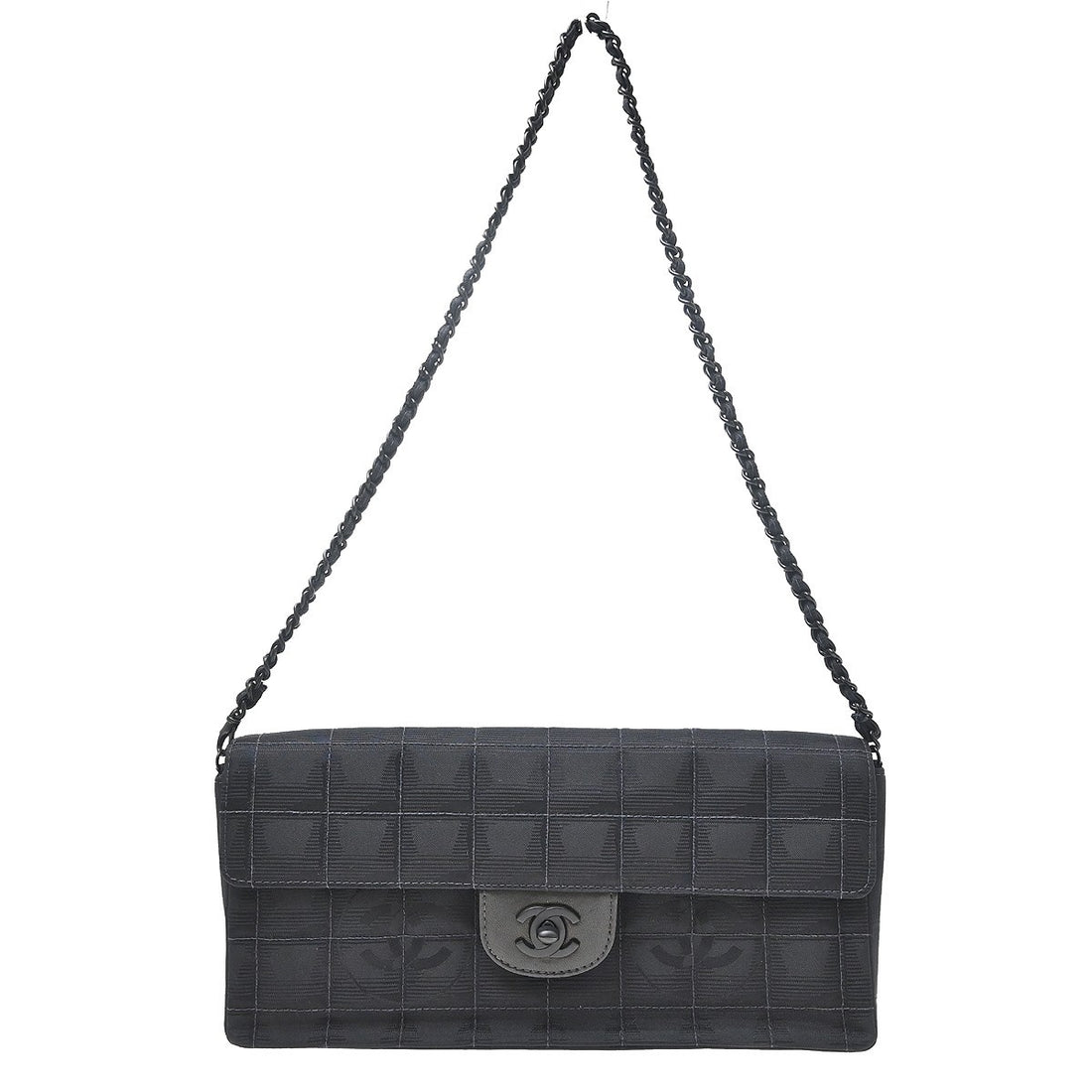 Chanel Travel Line East West a Spalla in Nylon Jacquard Nero Vintage