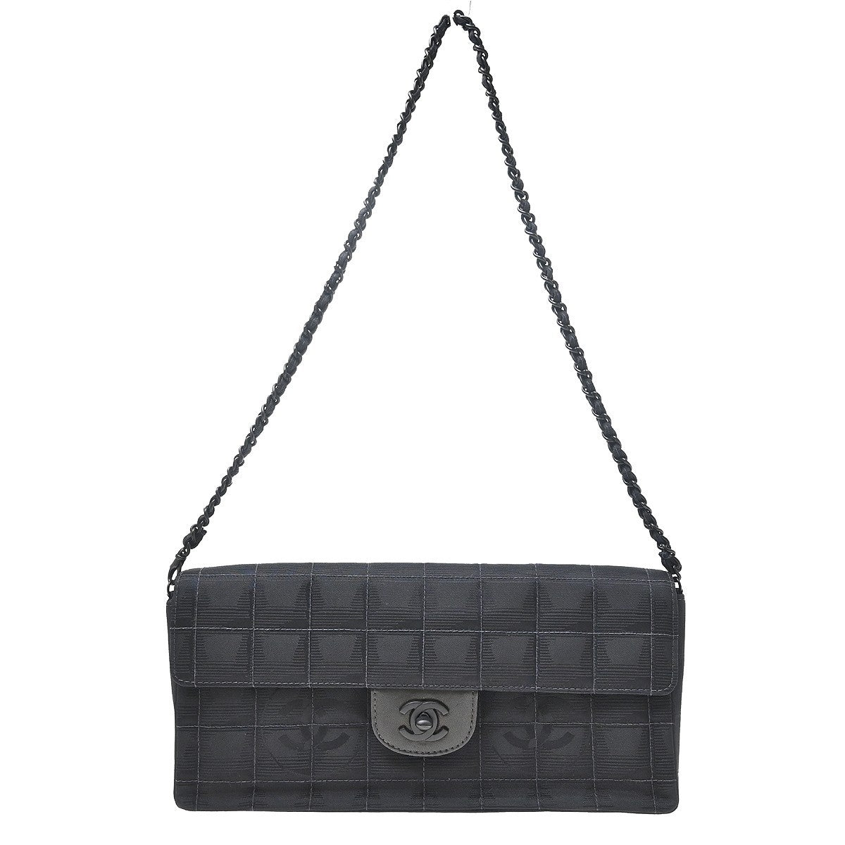Chanel Travel Line East West a Spalla in Nylon Jacquard Nero Vintage