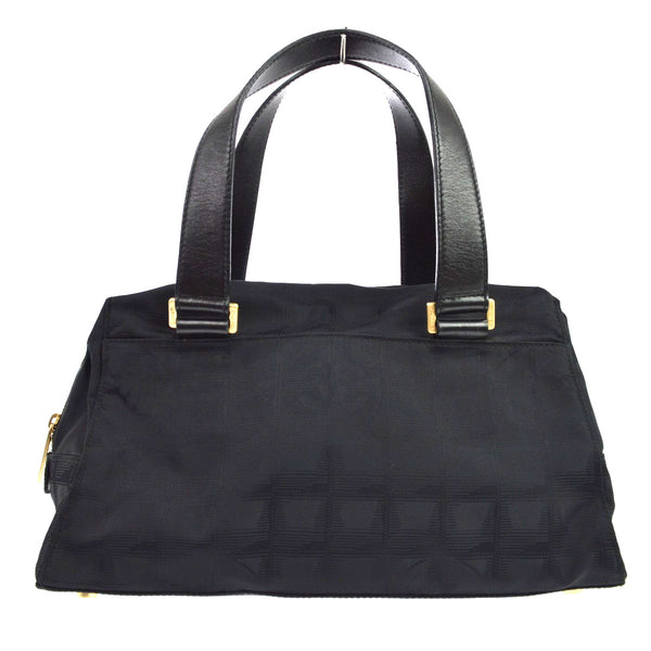 Chanel Black Jacquard Nylon Travel Line Tote Handbag Vintage