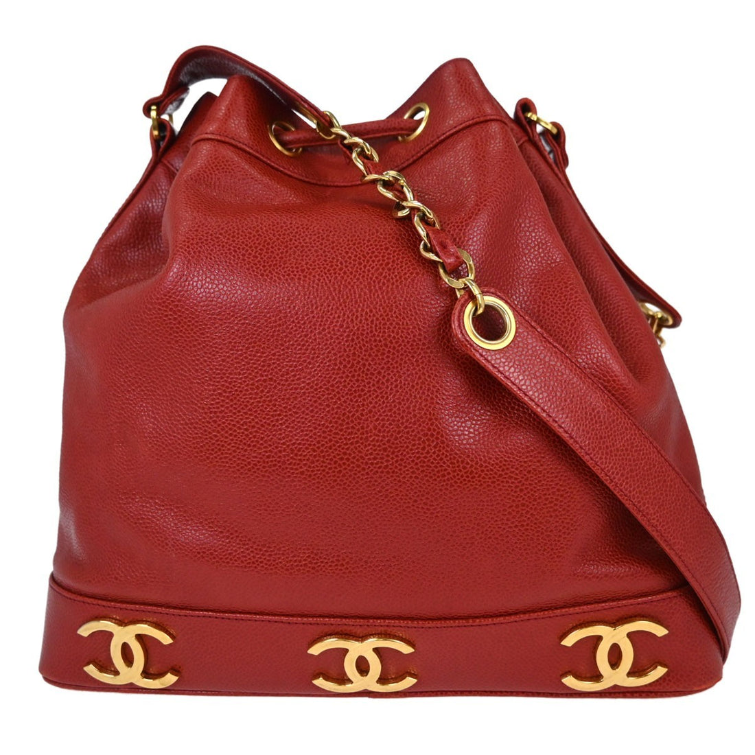 Chanel Triple CC Drawstring in Pelle Caviar Rosso Vintage