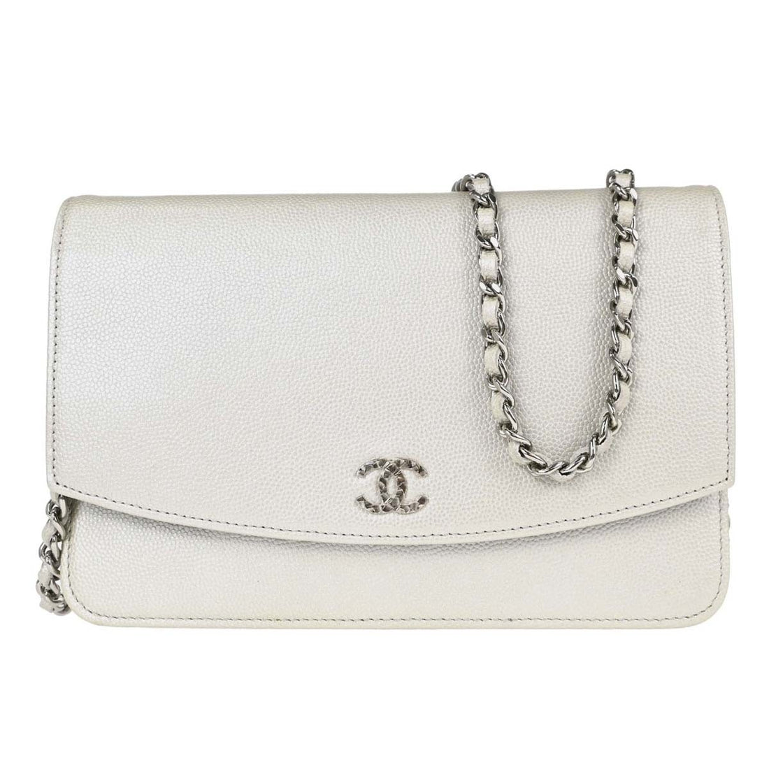 Chanel Wallet on Chain in Pelle di Vitello Bianco Metallizzato Vintage