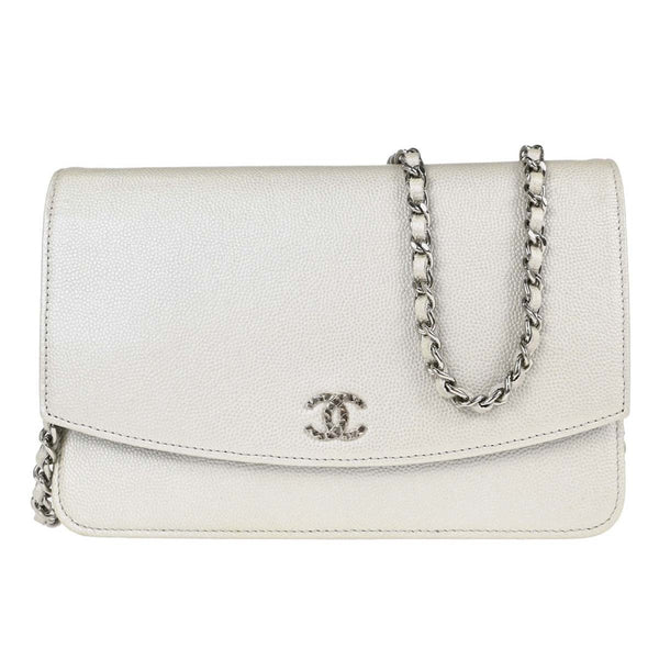 Chanel Wallet on Chain in Pelle di Vitello Bianco Metallizzato Vintage