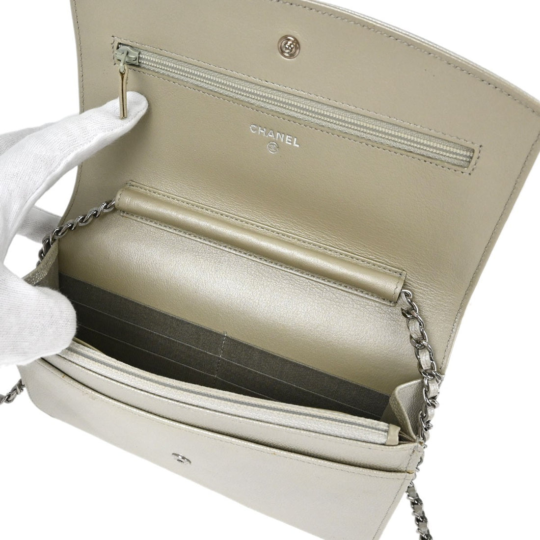 Chanel Wallet on Chain in Pelle di Vitello Bianco Metallizzato Vintage