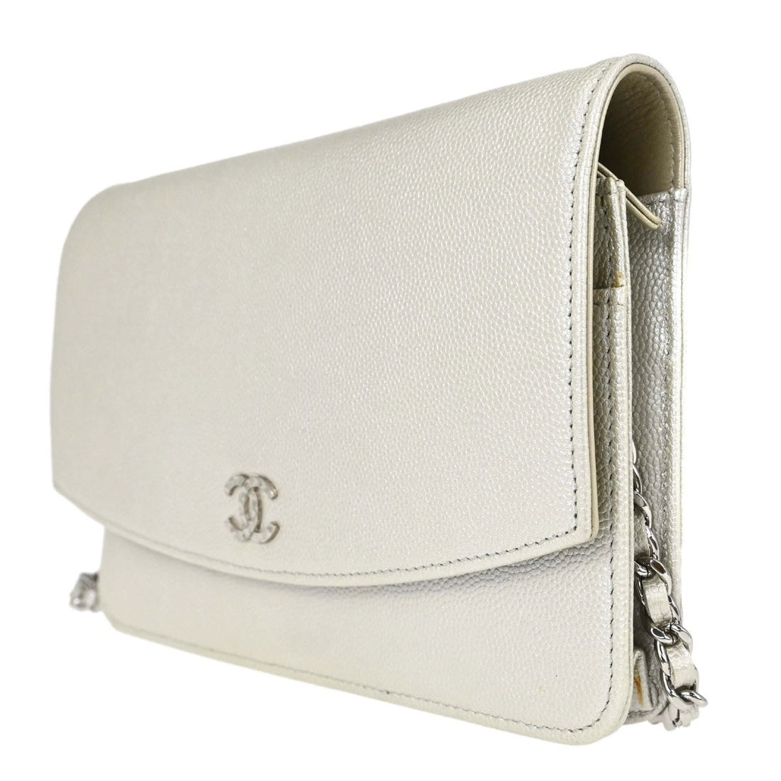 Chanel Wallet on Chain in Pelle di Vitello Bianco Metallizzato Vintage