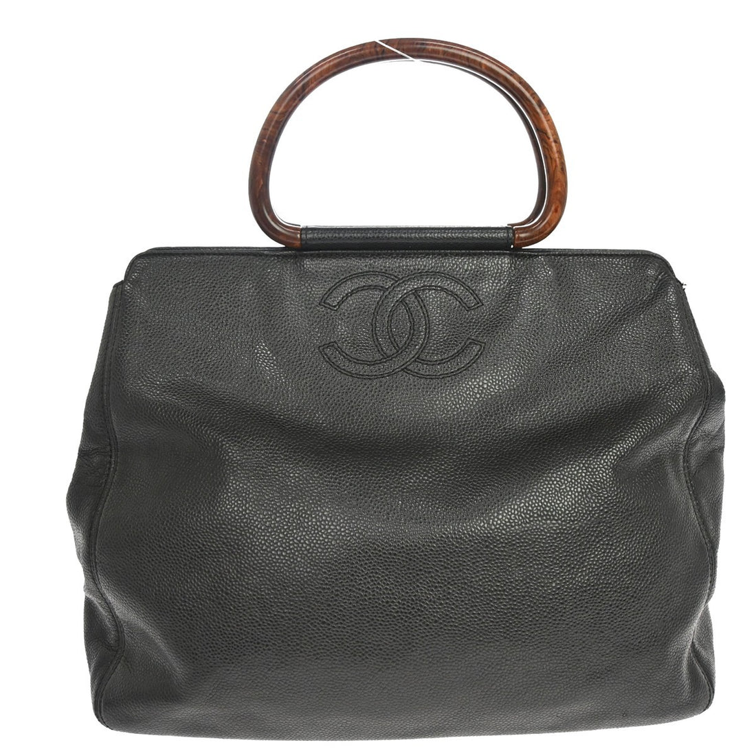 Chanel Wood Handle in Pelle di Vitello Nero Vintage